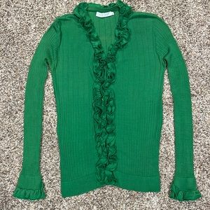 Anne Fontaine green ruffle sweater size 38
